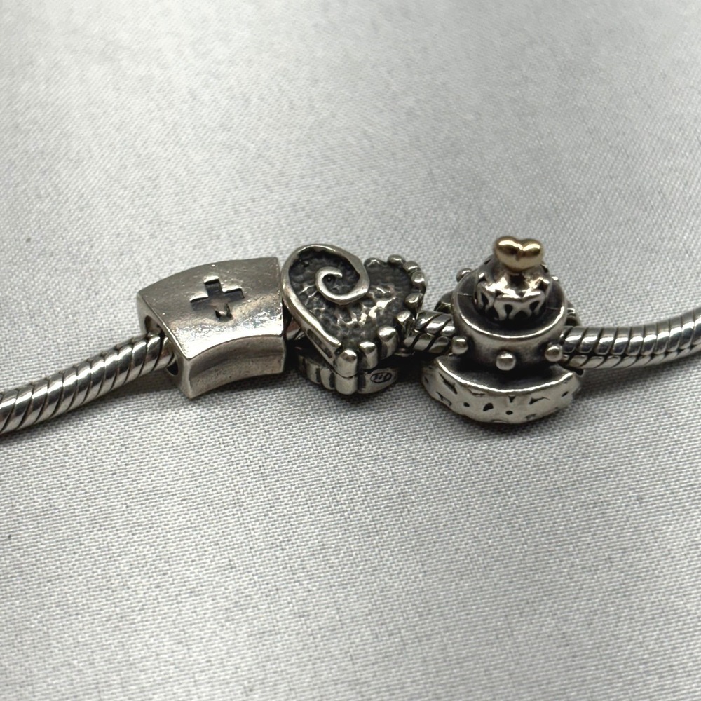 Pandora Charms Only Set Silver Excellent Cake Nurse Heart 790347 Retired TwoTone